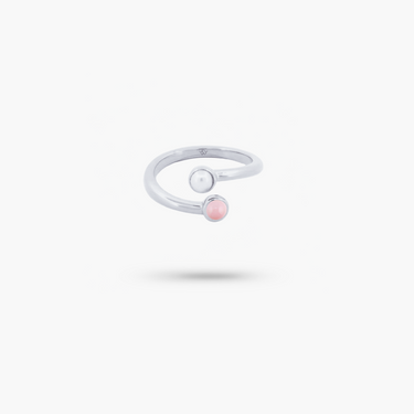 Amare Wear Dual Pink Opal with Freshwater Pearl Coil Ring Silver