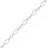 A close-up of a silver chain link bracelet featuring elongated, wavy marquise-shaped links connected by small oval links, shown against a plain white background.