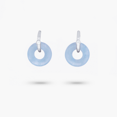 Amare Wear Oriental Inspired Freshwater Pearl Hoops and Aquamarine Earrings Silver