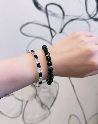 modeshot_Men's • All Gender: Black Onyx & White Topaz Stone Cuff layering