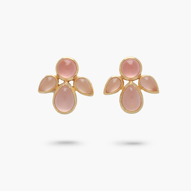 Amare Wear Mini Pink Chalcedony Angel Leaf Studs