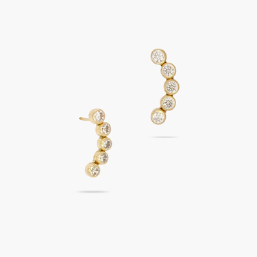 14k Solid Gold Moon 5CZ Stud Earrings