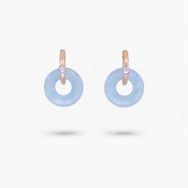 Amare Wear Oriental Inspired Freshwater Pearl Hoops and Aquamarine Earrings