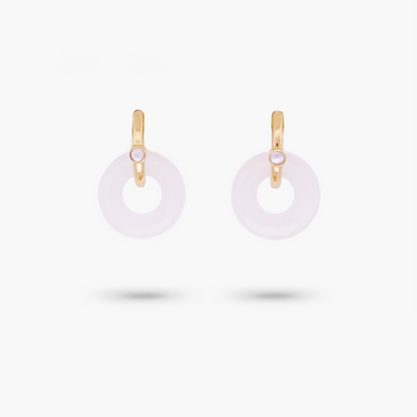 Amare Wear Oriental Inspired Freshwater Pearl Hoops and White Quartz Earrings