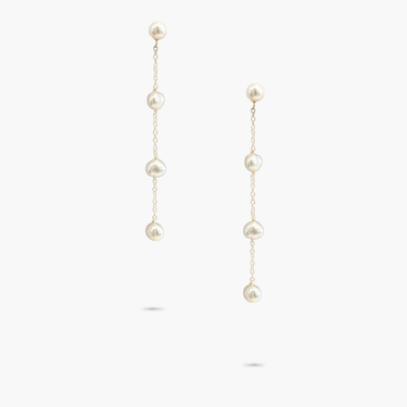 Amare Wear 14k Solid Gold Akoya Pearl Stud and Freshwater pearl 3 Drop Earrings