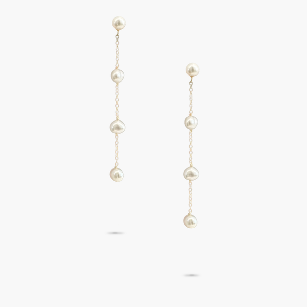 Amare Wear 14k Solid Gold Akoya Pearl Stud and Freshwater pearl 3 Drop Earrings