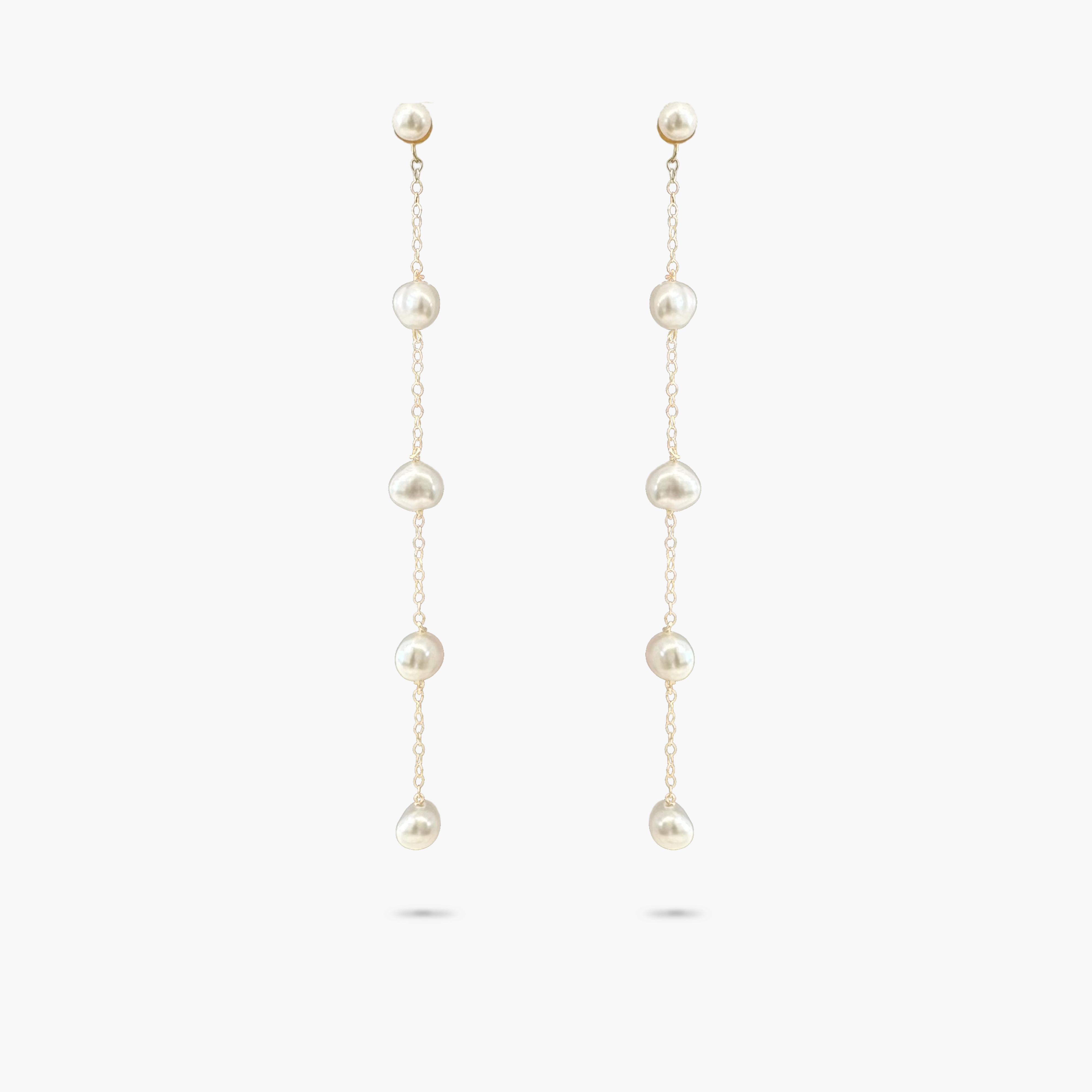 Amare Wear 14k Solid Gold Akoya Pearl Stud and Freshwater pearl 4 Drop Earrings