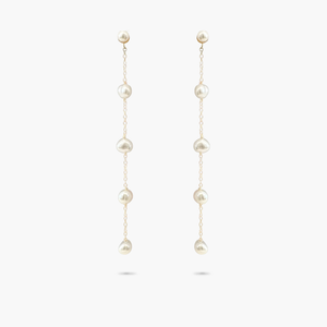 Amare Wear 14k Solid Gold Akoya Pearl Stud and Freshwater pearl 4 Drop Earrings