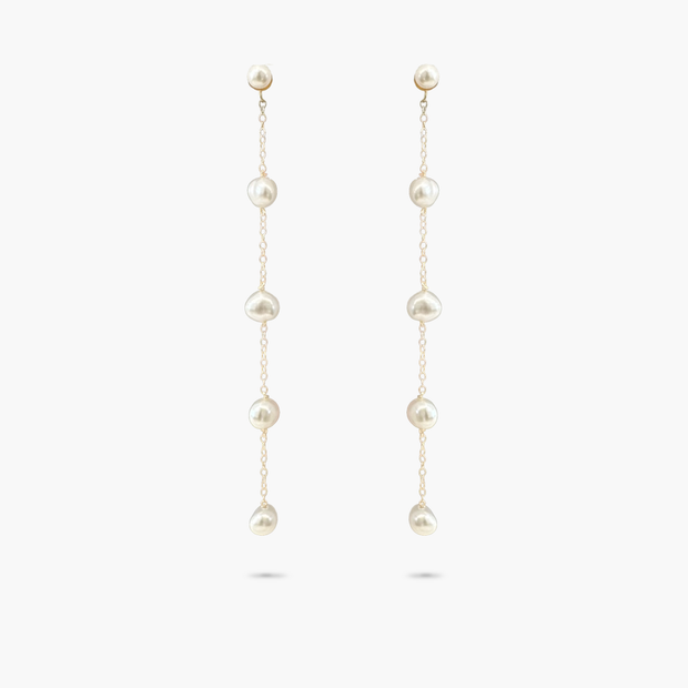 Amare Wear 14k Solid Gold Akoya Pearl Stud and Freshwater pearl 4 Drop Earrings