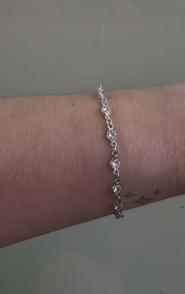 Silver chain with cubic zirconia stones