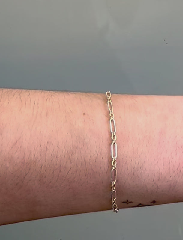 Cable chain with textured silver and gold-filled links