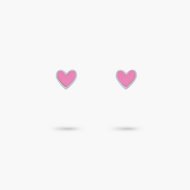 Amare Wear Baby Pink Heart Enamel Silver Vermeil Studs