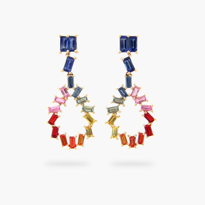 Rainbow Sapphire Baguette Dangle Earring