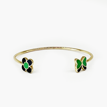 Amare Weaer Butterfly Flower Black & Green Enamel Handcuff Bracelet